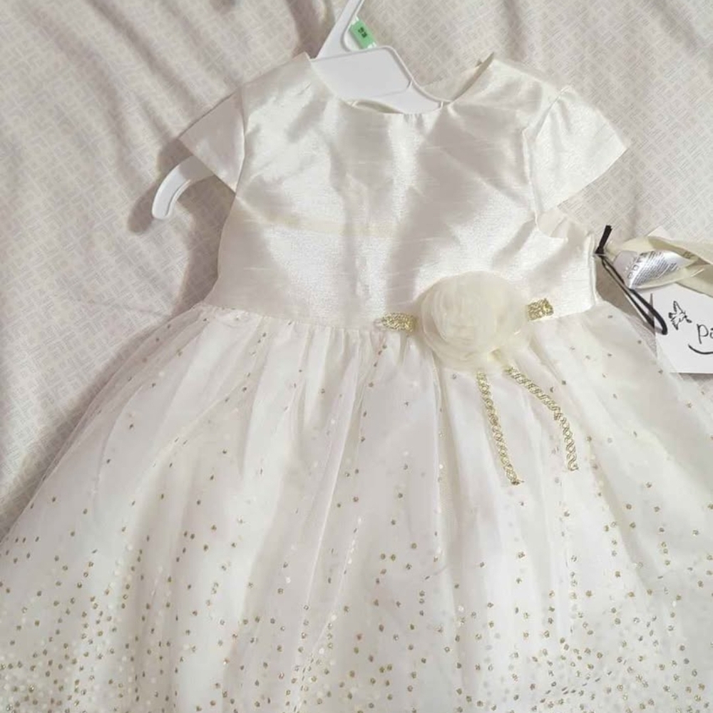 Elegant White and Gold Baby Dress